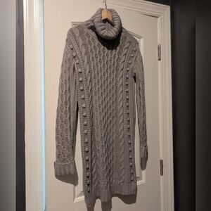 525 America Gray Cable Knit Sweater Dress